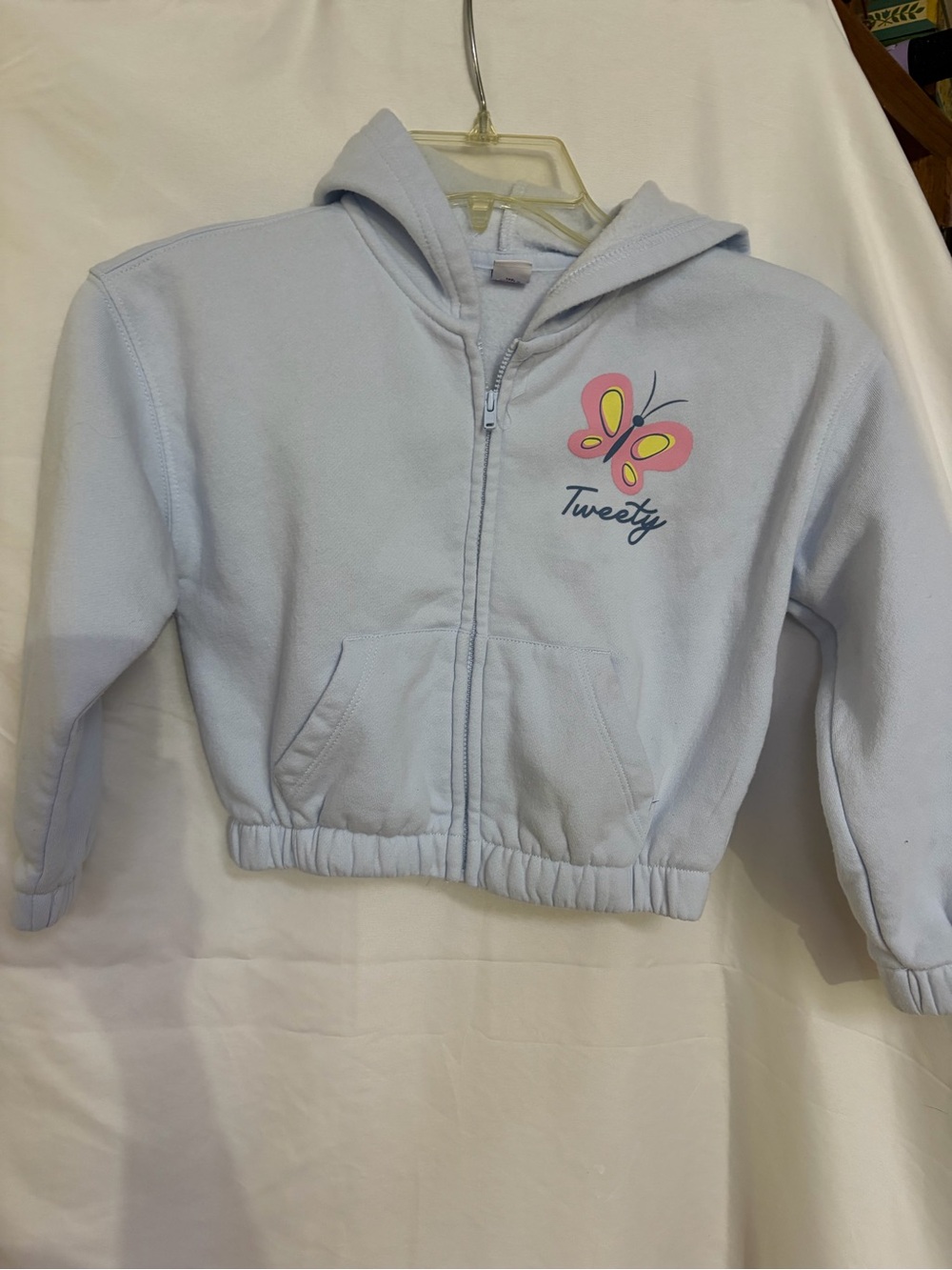 Old Navy Light Blue Zip-Up Hoodie with Pink & Yellow Butterfly